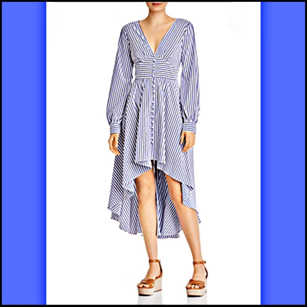 AQUA Striped Blue & White High/Low Dress Sz XS - Picture 8 of 10